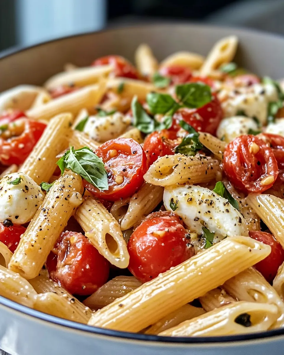 Classic Caprese Tomato Mozzarella Penne dish photo