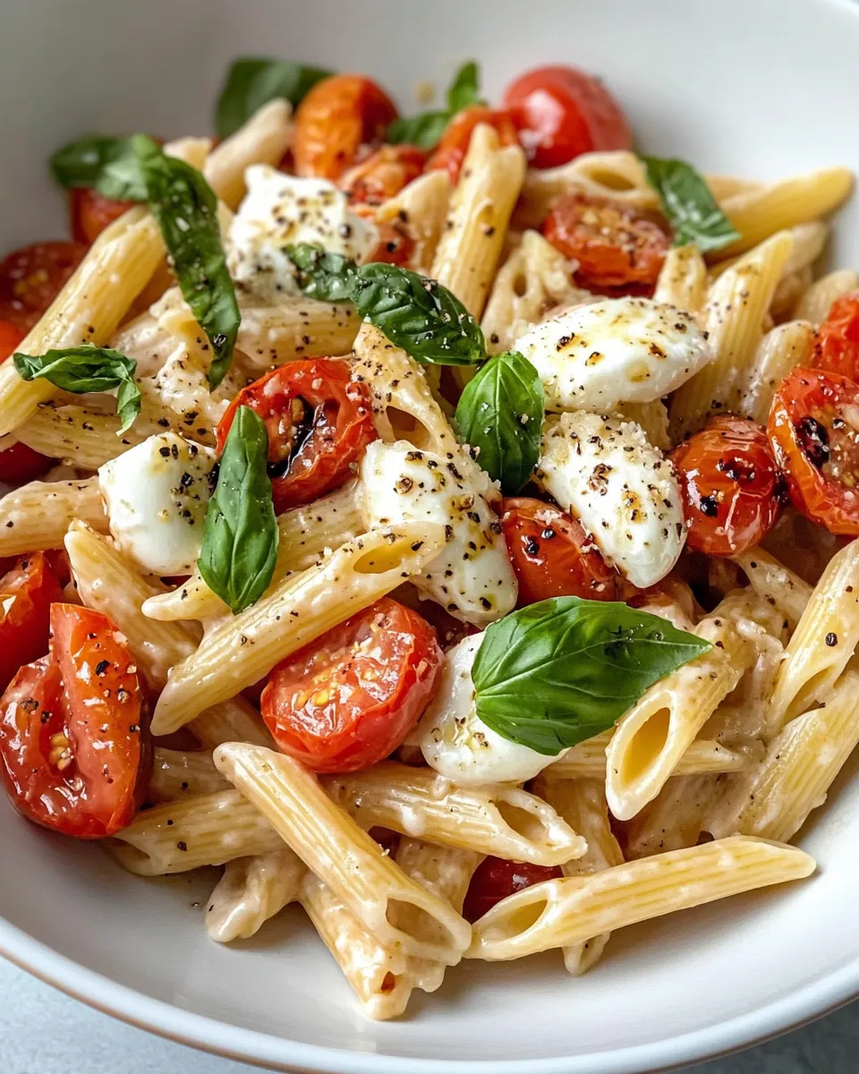 Delicious Caprese Tomato Mozzarella Penne plate image