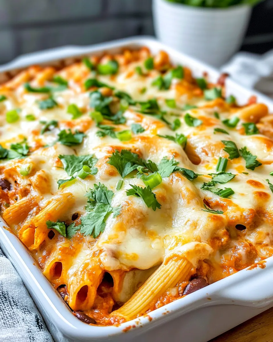 Easy Cheesy Chicken Enchilada Pasta food shot