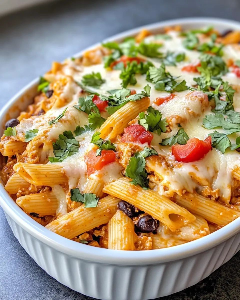 Easy Cheesy Chicken Enchilada Pasta Bake food shot