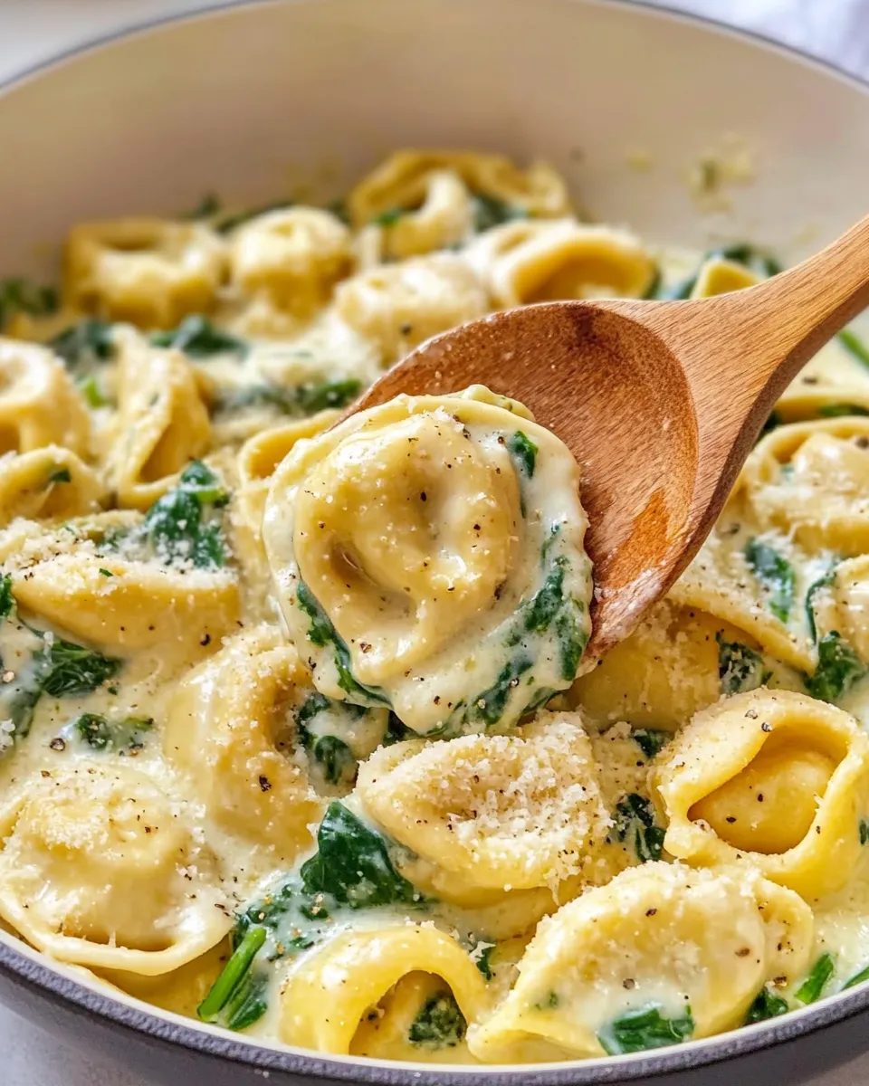 Delicious Cheesy Spinach Alfredo Tortellini dish photo