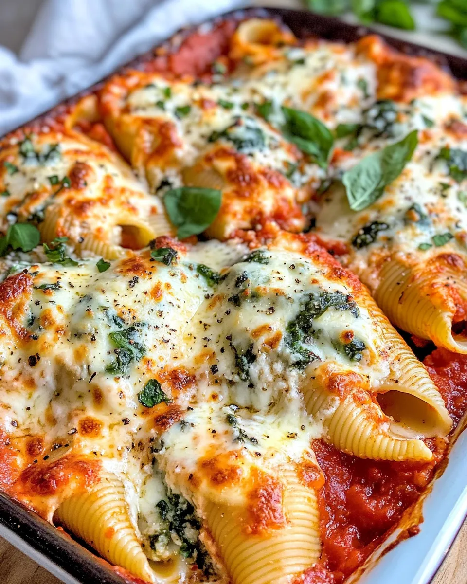 Easy Cheesy Spinach Ricotta Stuffed Shells food shot