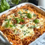 Homemade Cheesy Triple Cheese Baked Spaghetti photo