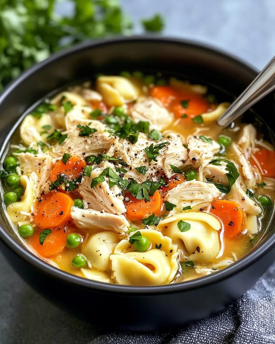 Delicious Chicken Tortellini Soup food shot