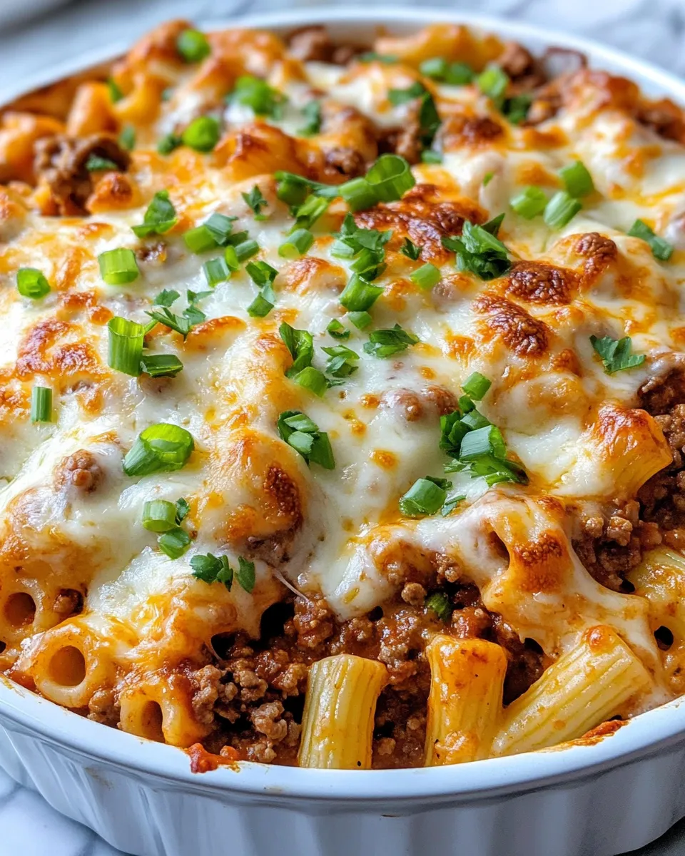 Delicious Chili Cheese Dog Pasta Bake shot