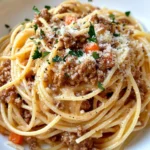Homemade Classic Creamy Bolognese Spaghetti photo