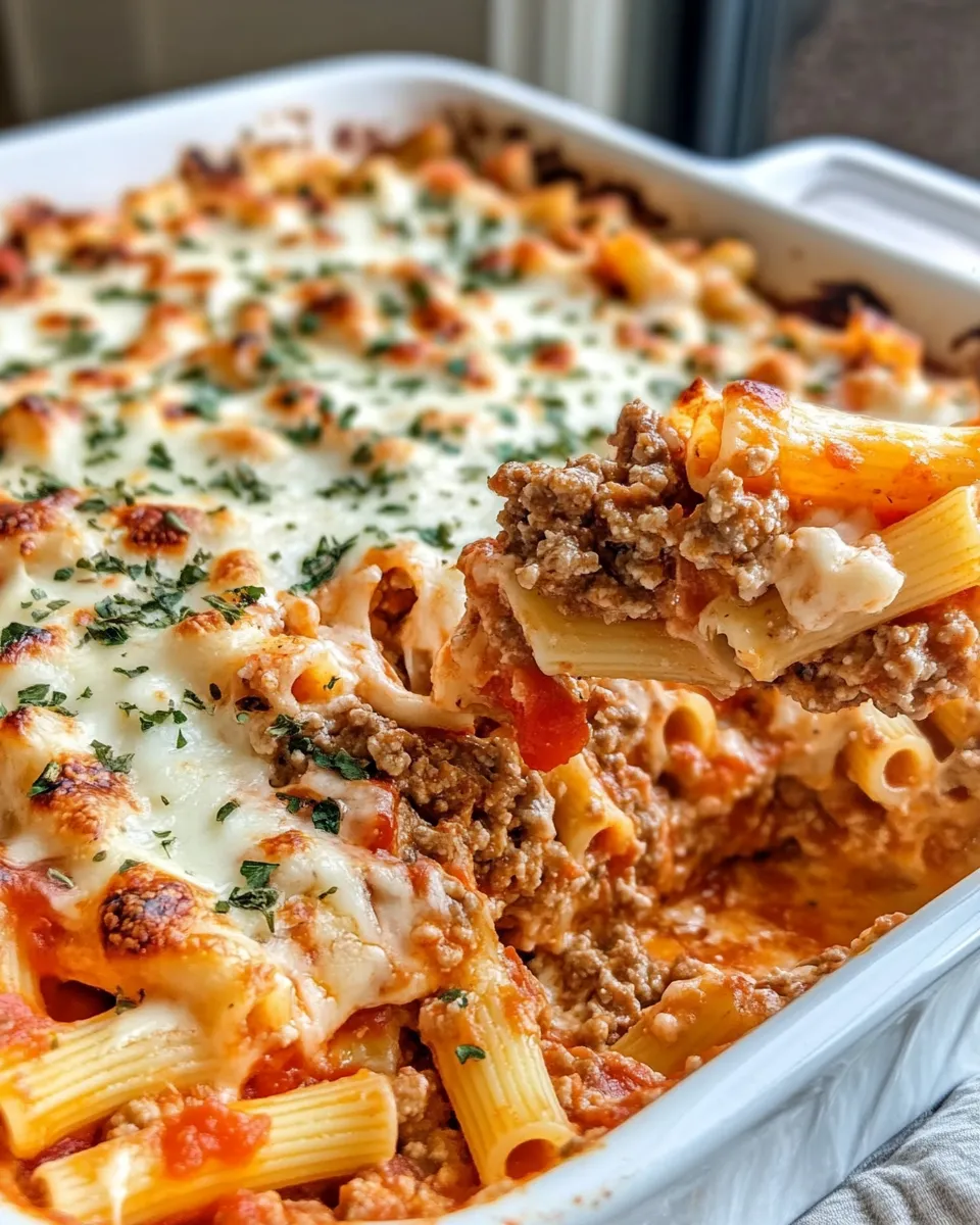 Delicious Creamy Baked Ziti with Meat Sauce picture