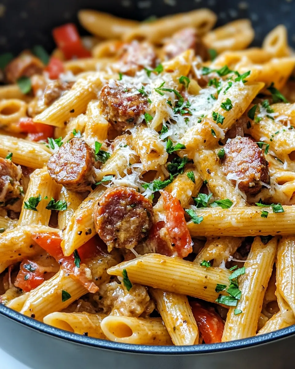 Easy Creamy Cajun Sausage Pasta (One Pot) food shot