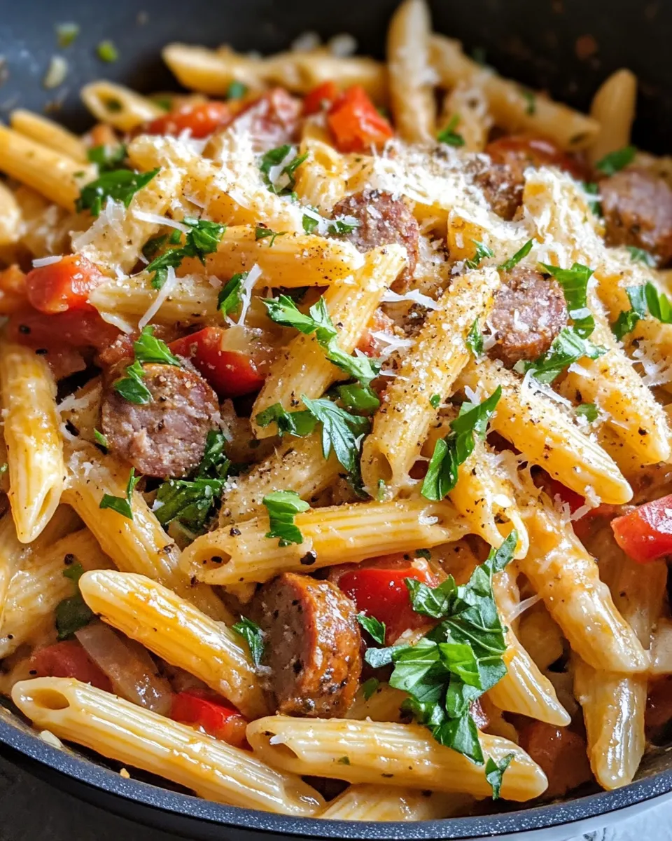 Delicious Creamy Cajun Sausage Pasta (One Pot) plate image