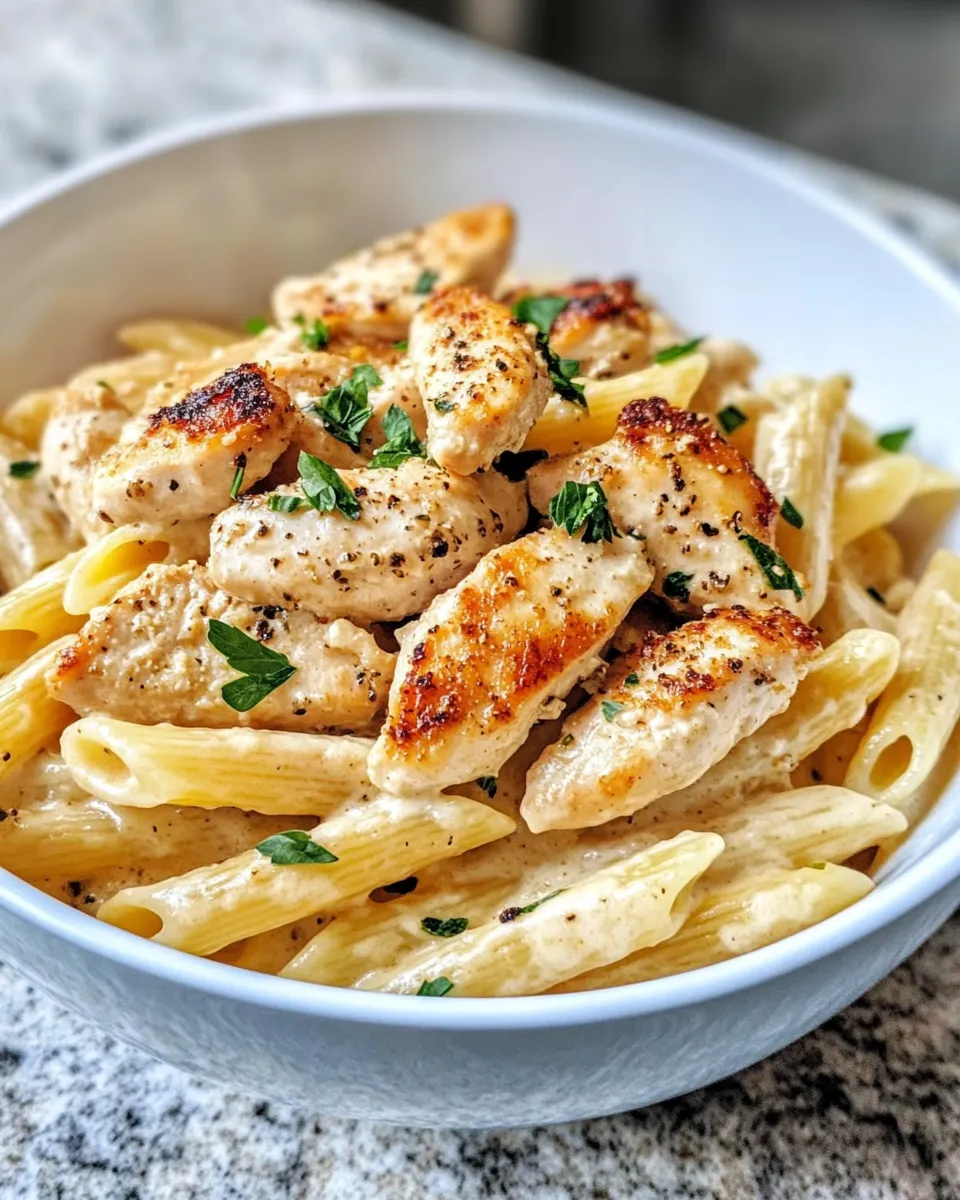 Homemade Creamy Garlic Chicken Penne photo