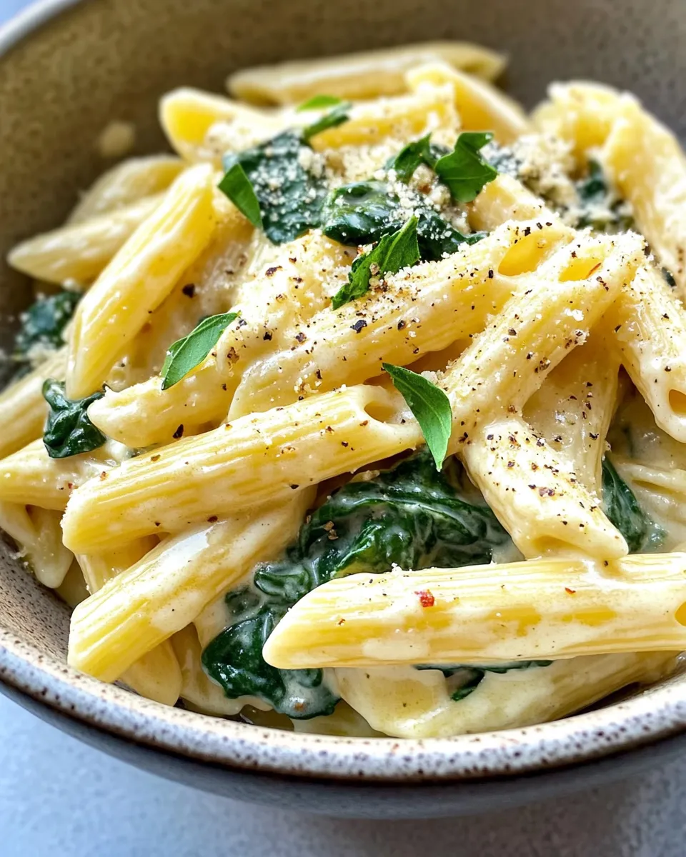 Easy Creamy Garlic Spinach Penne in 20 Minutes food shot