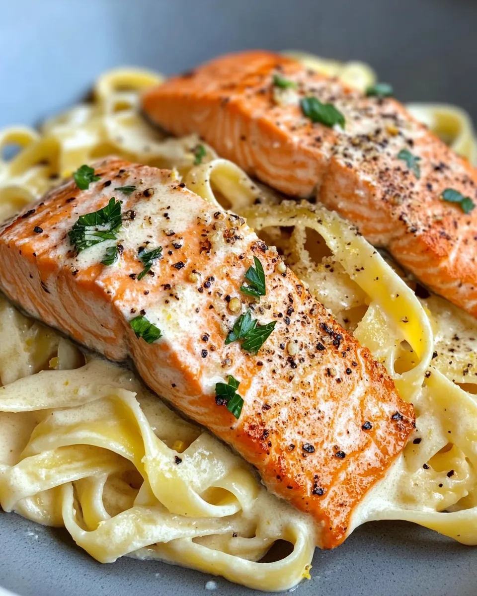 Classic Creamy Lemon Butter Salmon Pasta dish photo