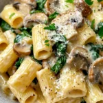 Homemade Creamy Mushroom and Spinach Rigatoni photo