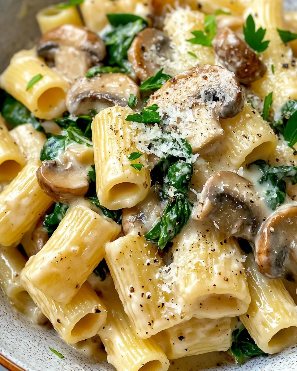 Homemade Creamy Mushroom and Spinach Rigatoni photo