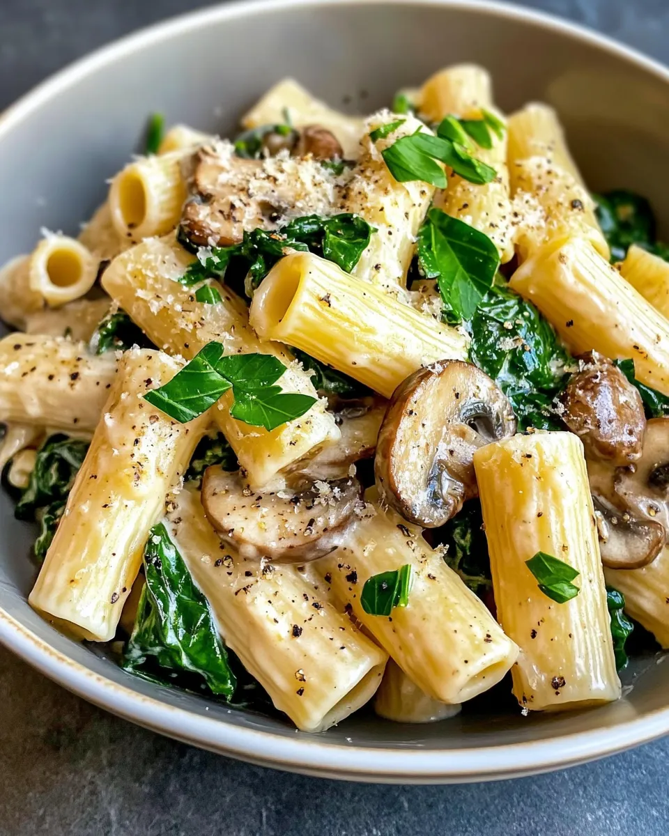 Classic Creamy Mushroom and Spinach Rigatoni image