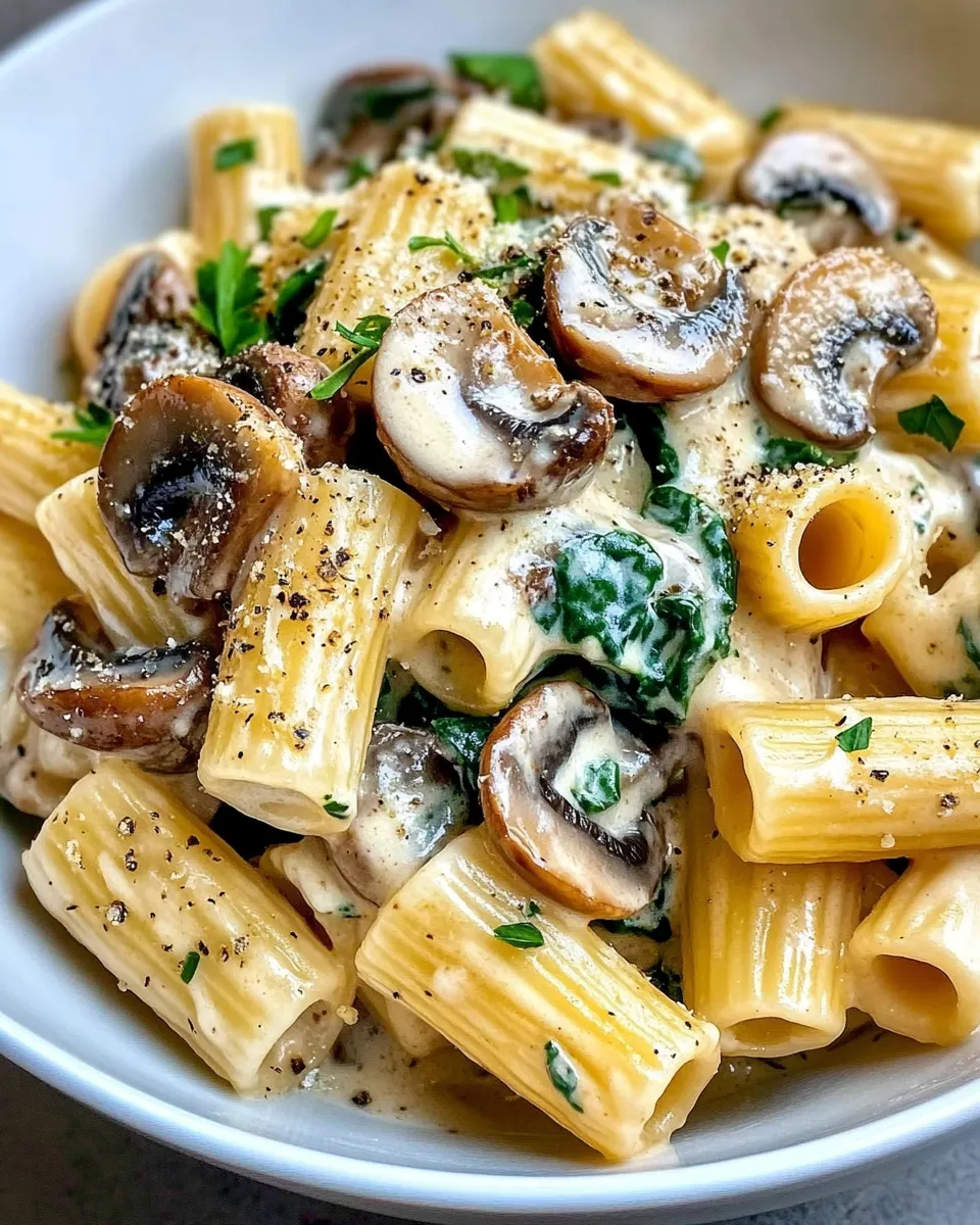 Easy Creamy Mushroom and Spinach Rigatoni recipe photo