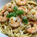 Homemade Creamy Pesto Shrimp Linguine recipe photo