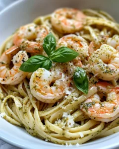 Homemade Creamy Pesto Shrimp Linguine recipe photo