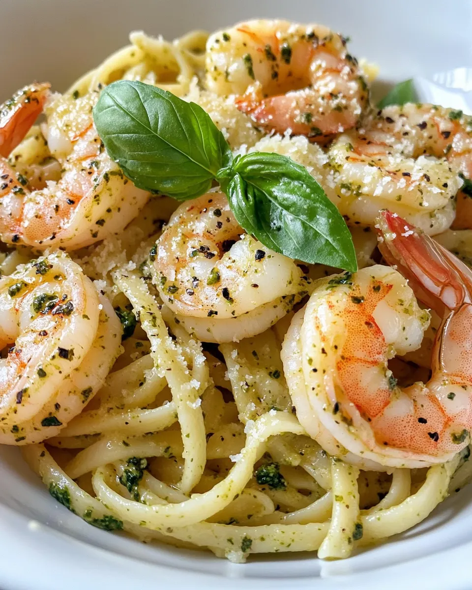 Classic Creamy Pesto Shrimp Linguine dish photo