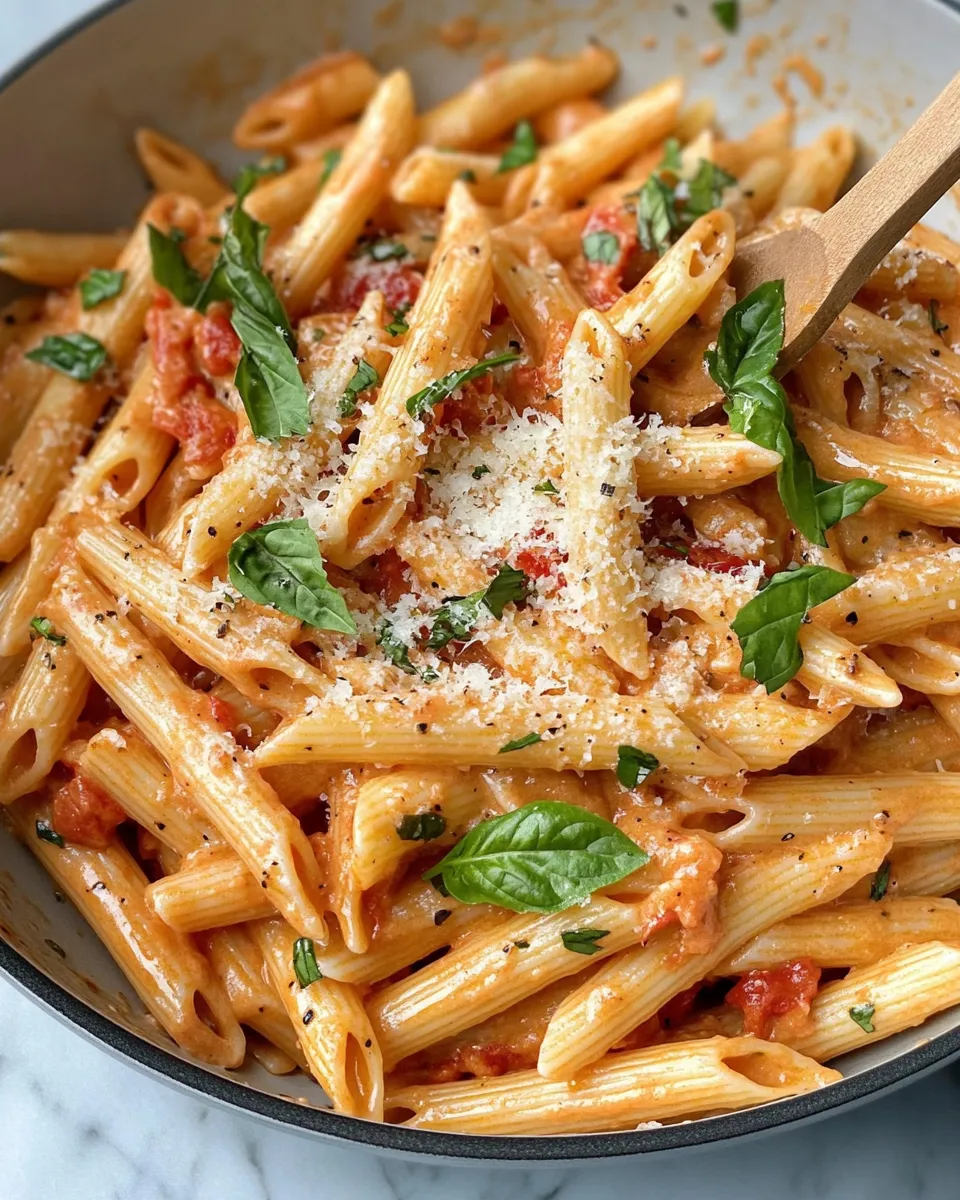 Easy Creamy Roasted Red Pepper Penne food shot