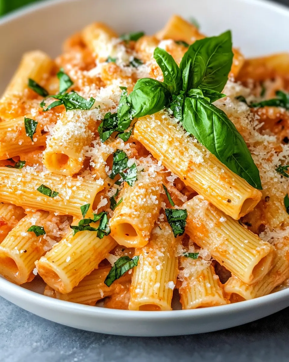 Easy Creamy Roasted Red Pepper Rigatoni food shot