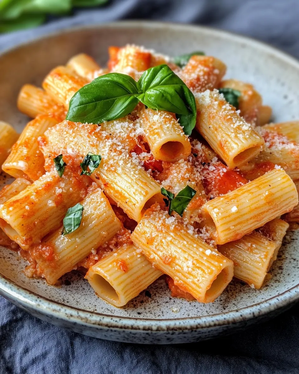 Delicious Creamy Roasted Red Pepper Rigatoni plate image
