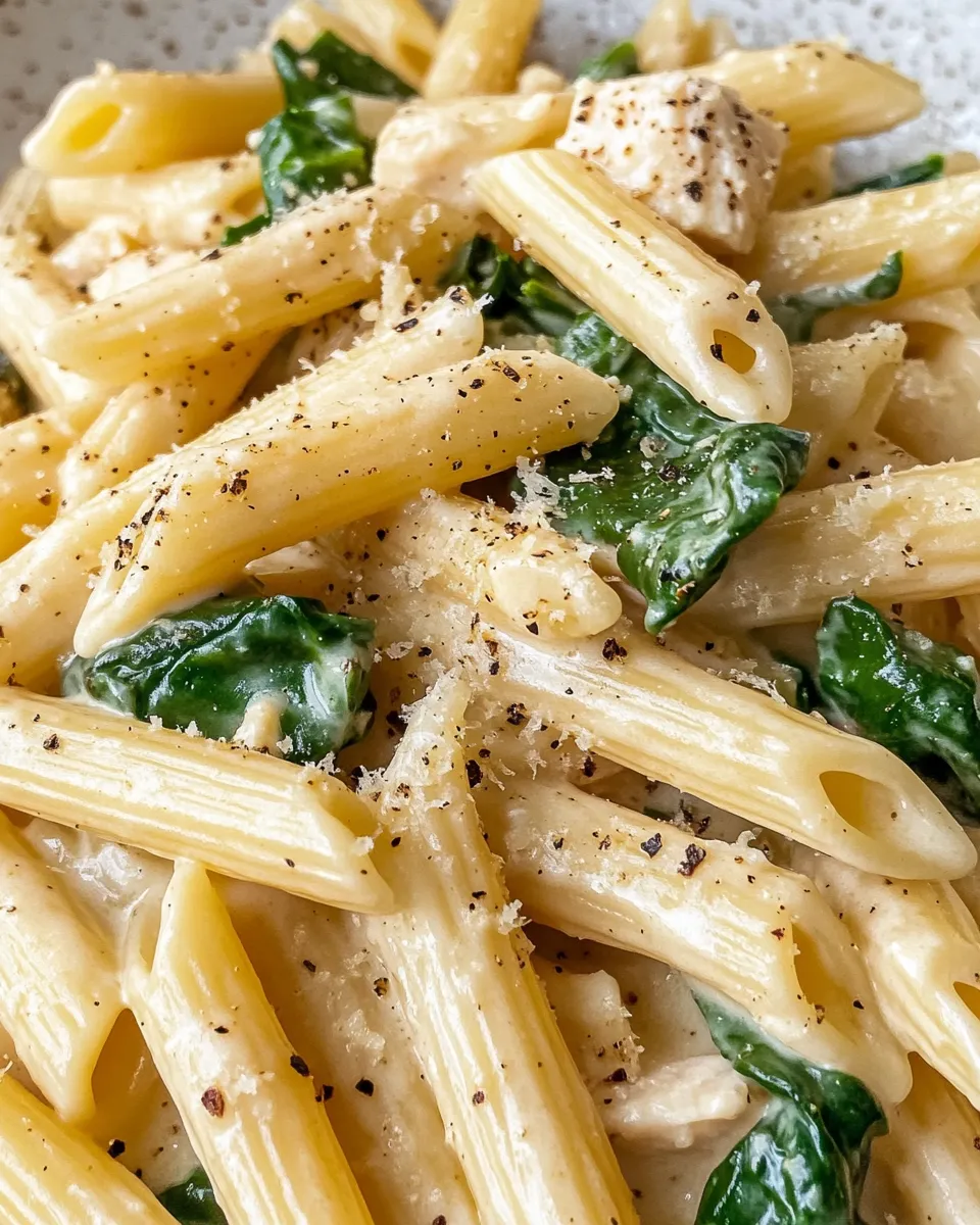 Homemade Creamy Spinach Alfredo Penne recipe photo