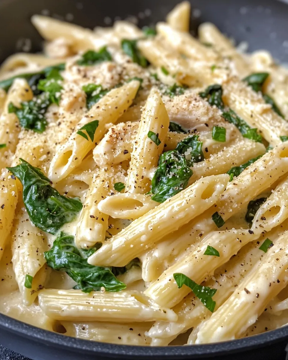 Classic Creamy Spinach Alfredo Penne dish photo