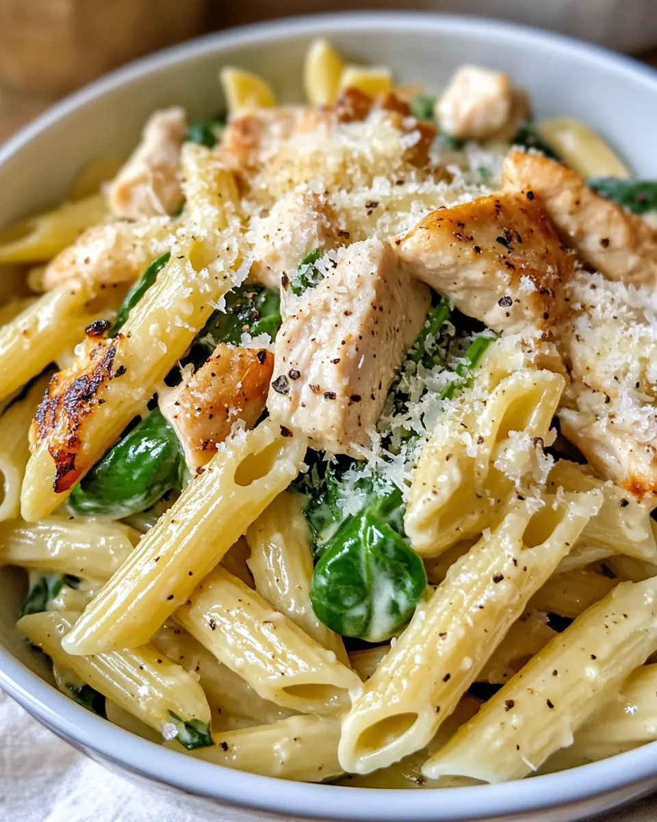 Delicious Creamy Spinach Alfredo Penne plate image