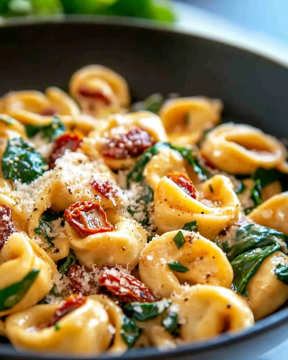 Easy Creamy Sun-Dried Tomato Tortellini food shot