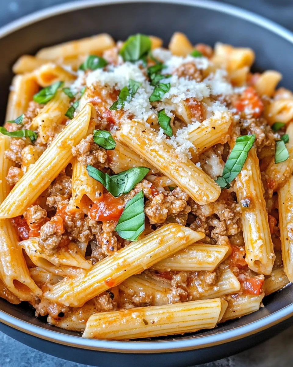 Classic Creamy Tomato Basil Beef Pasta dish photo