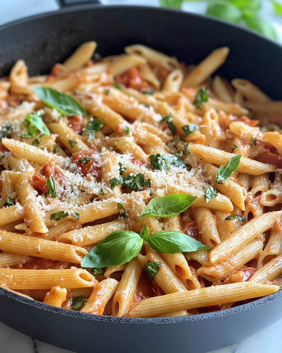 Delicious Creamy Tomato Basil Penne Skillet dish photo