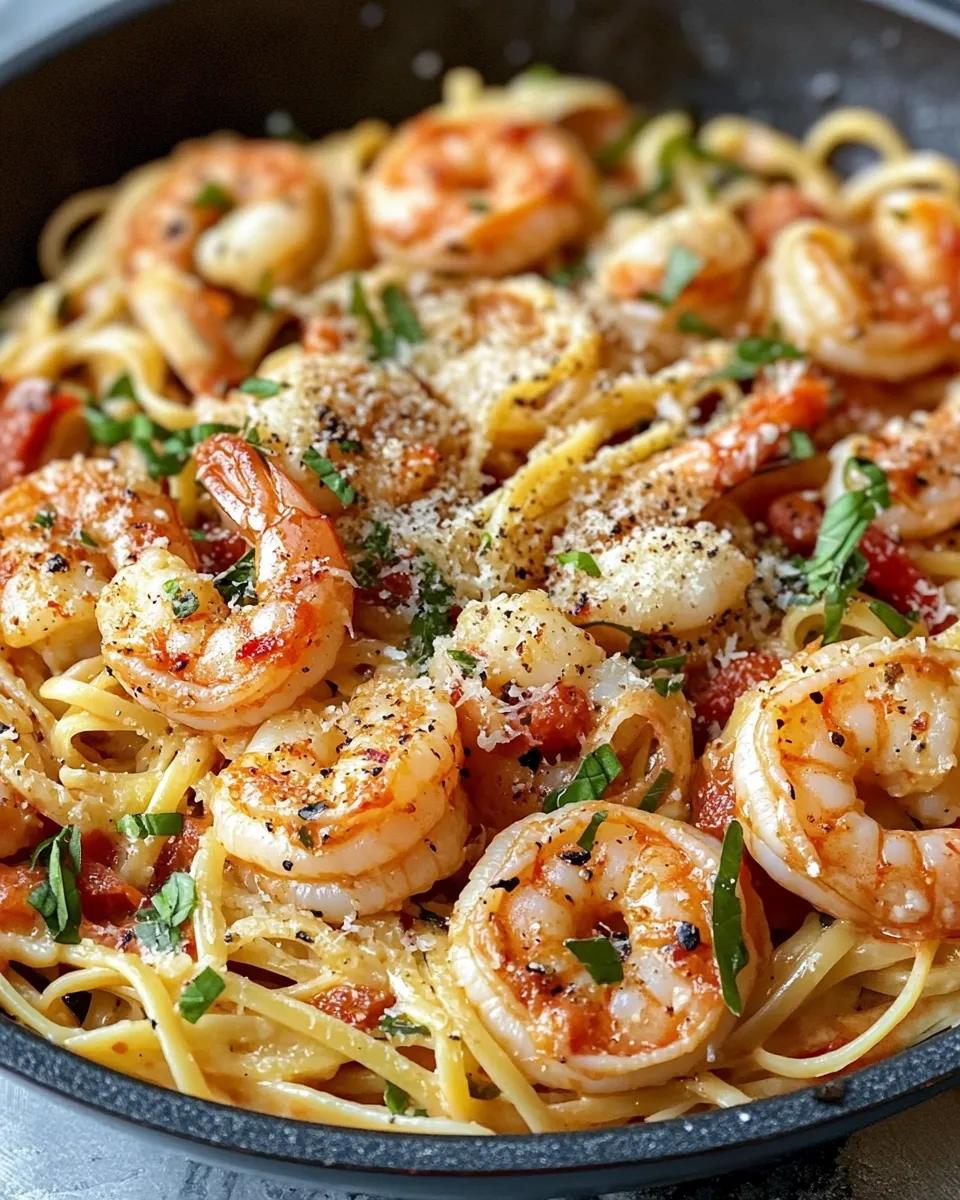 Classic Creamy Tomato Basil Shrimp Pasta dish photo