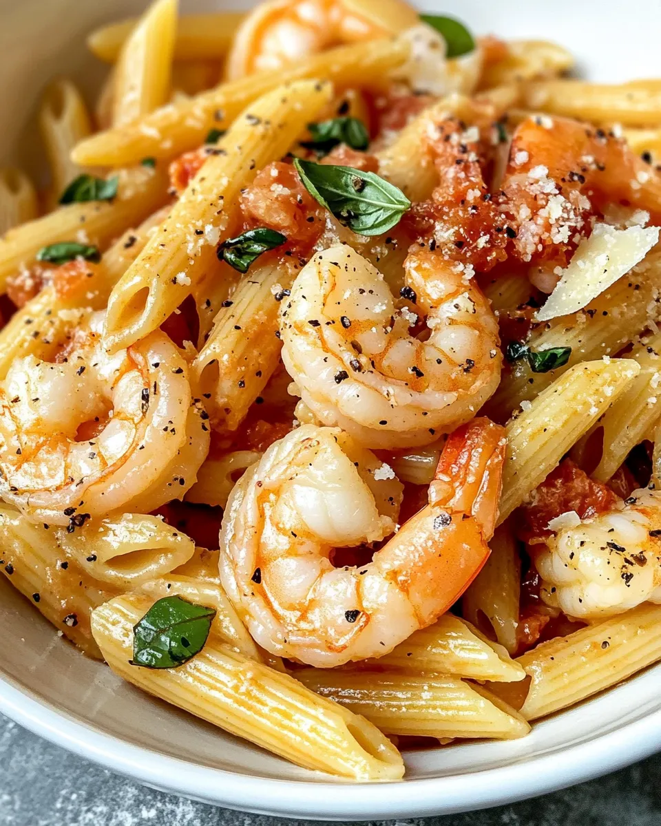 Easy Creamy Tomato Basil Shrimp Penne dish photo