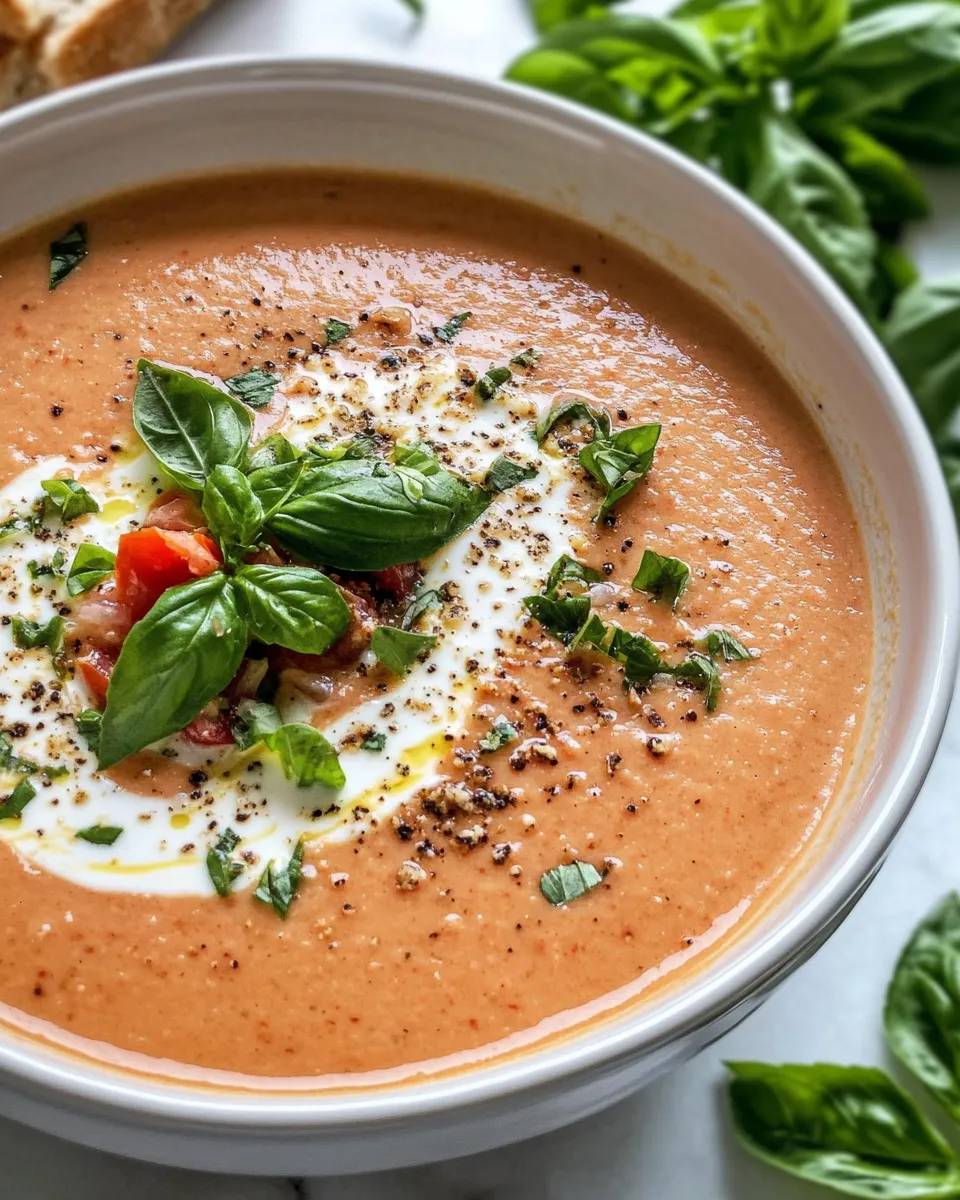 Delicious Creamy Tomato Basil Soup plate image