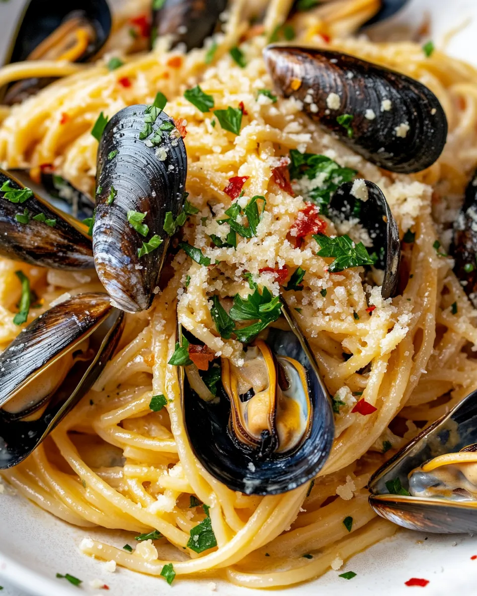 Homemade Garlic Parmesan Mussel Pasta recipe photo