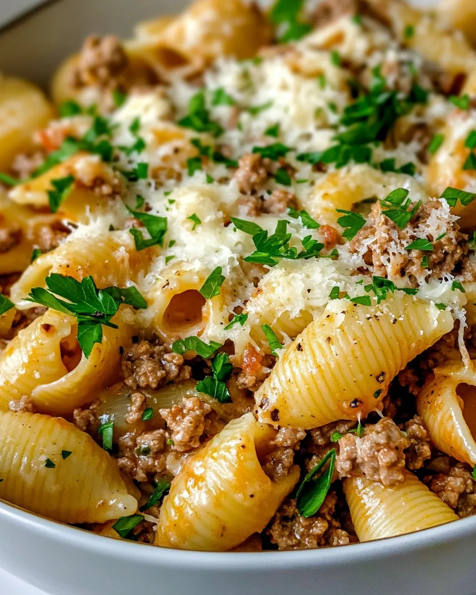 Easy Ground Beef Creamy Shells Pasta recipe photo