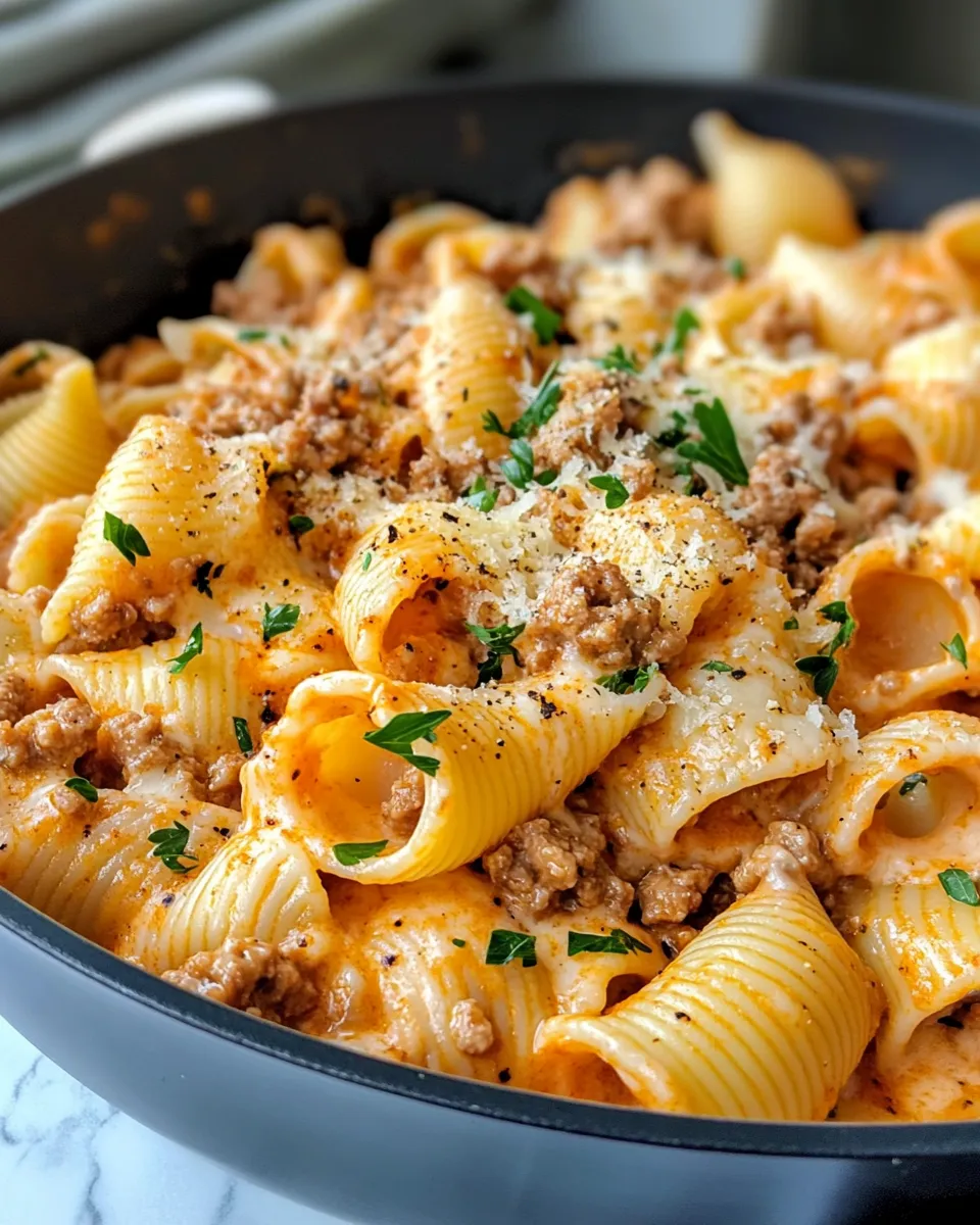 Delicious Ground Beef Creamy Shells Pasta dish photo