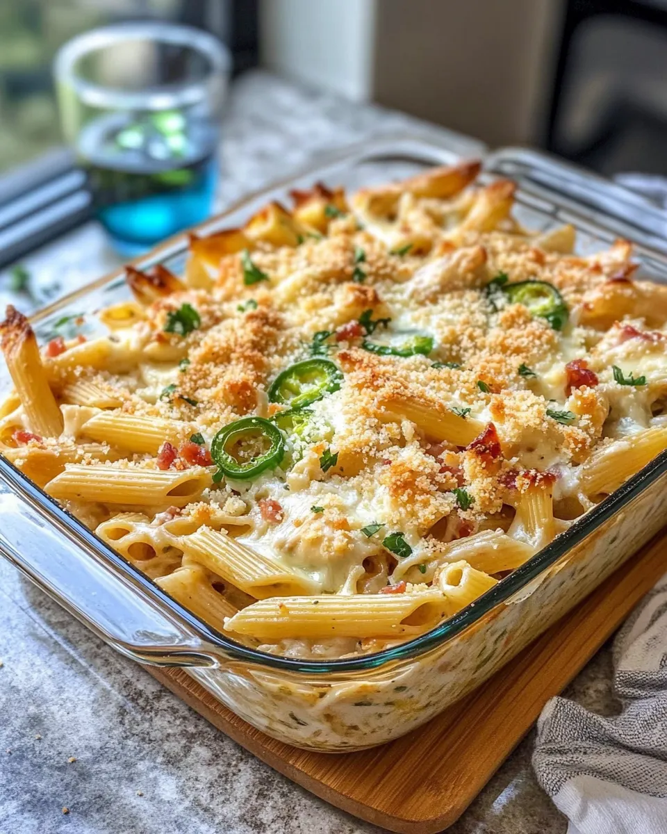 Amazing JalapeÃ±o Popper Pasta Bake dish image