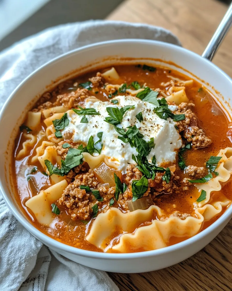 Delicious Lasagna Soup with Ricotta food shot