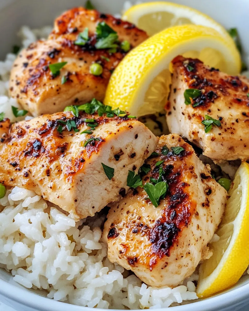 Easy Lemon Garlic Chicken Rice Crockpot food shot