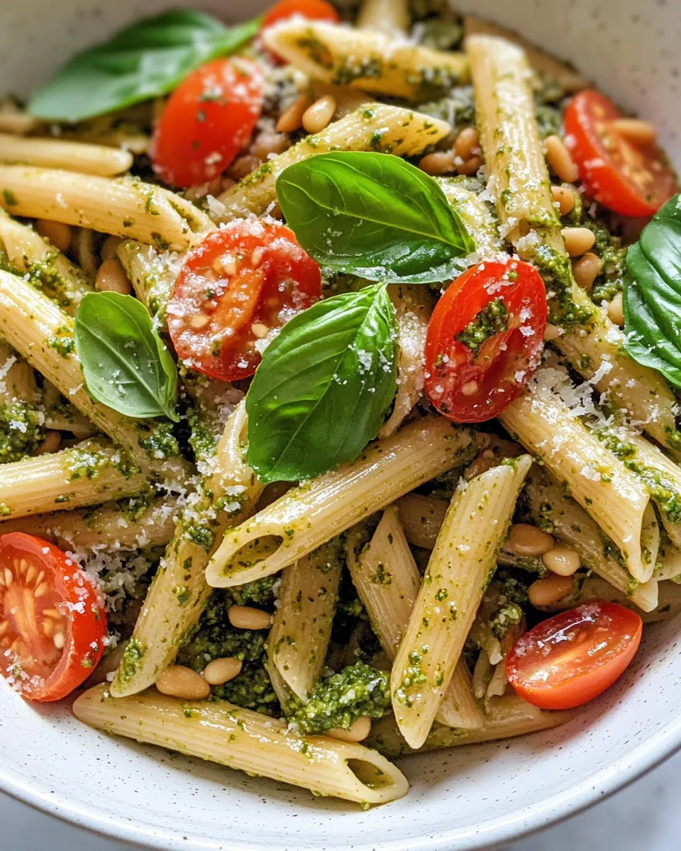 Delicious Mediterranean Veggie Pesto Pasta plate image