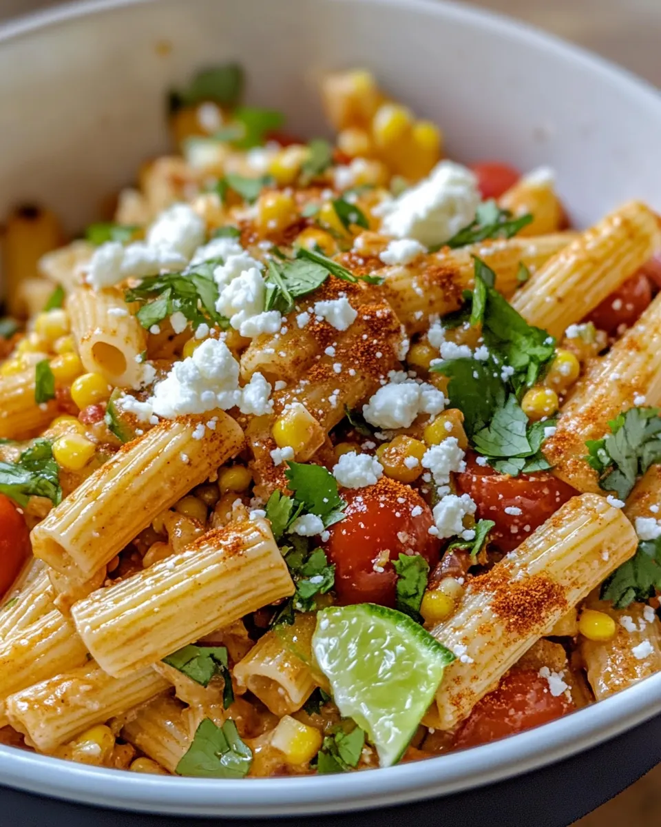 Easy Mexican Street Corn Pasta food shot