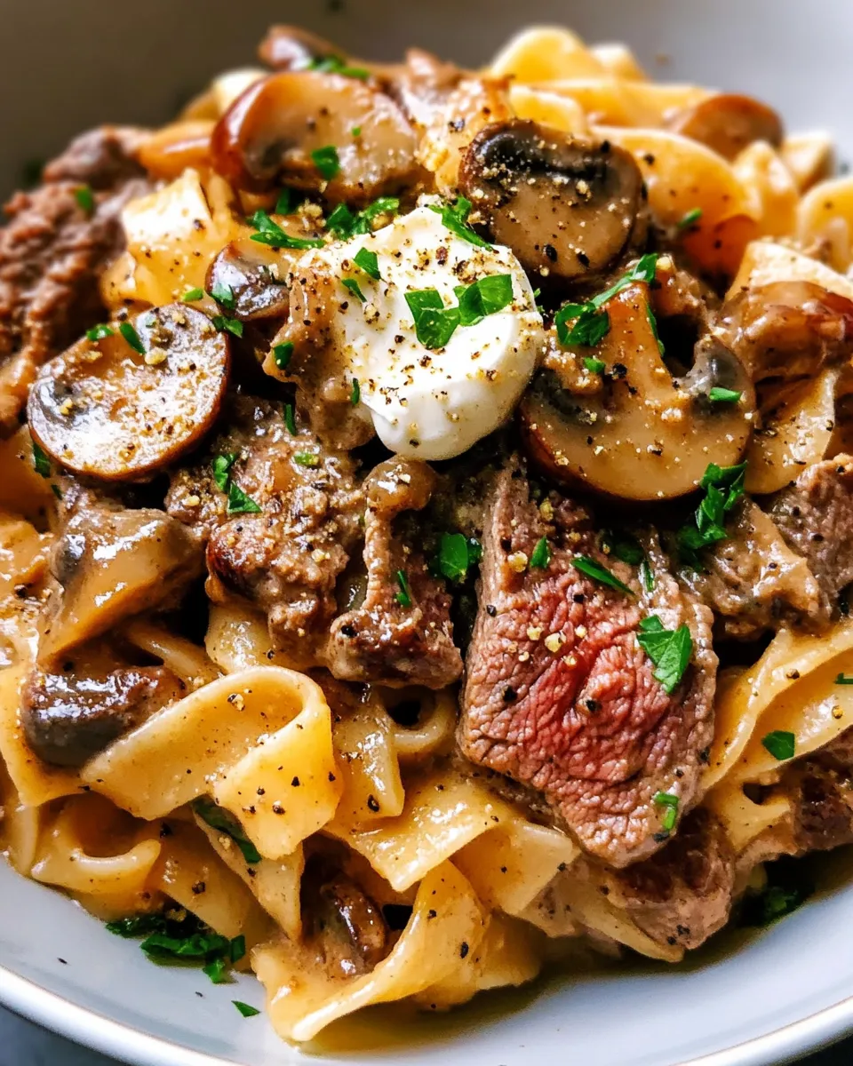 Easy One Pot Beef Stroganoff Pasta food shot