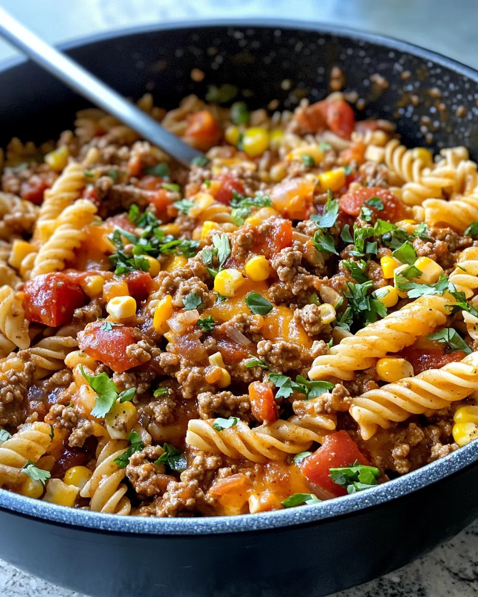 Easy One Pot Beef Taco Pasta food shot
