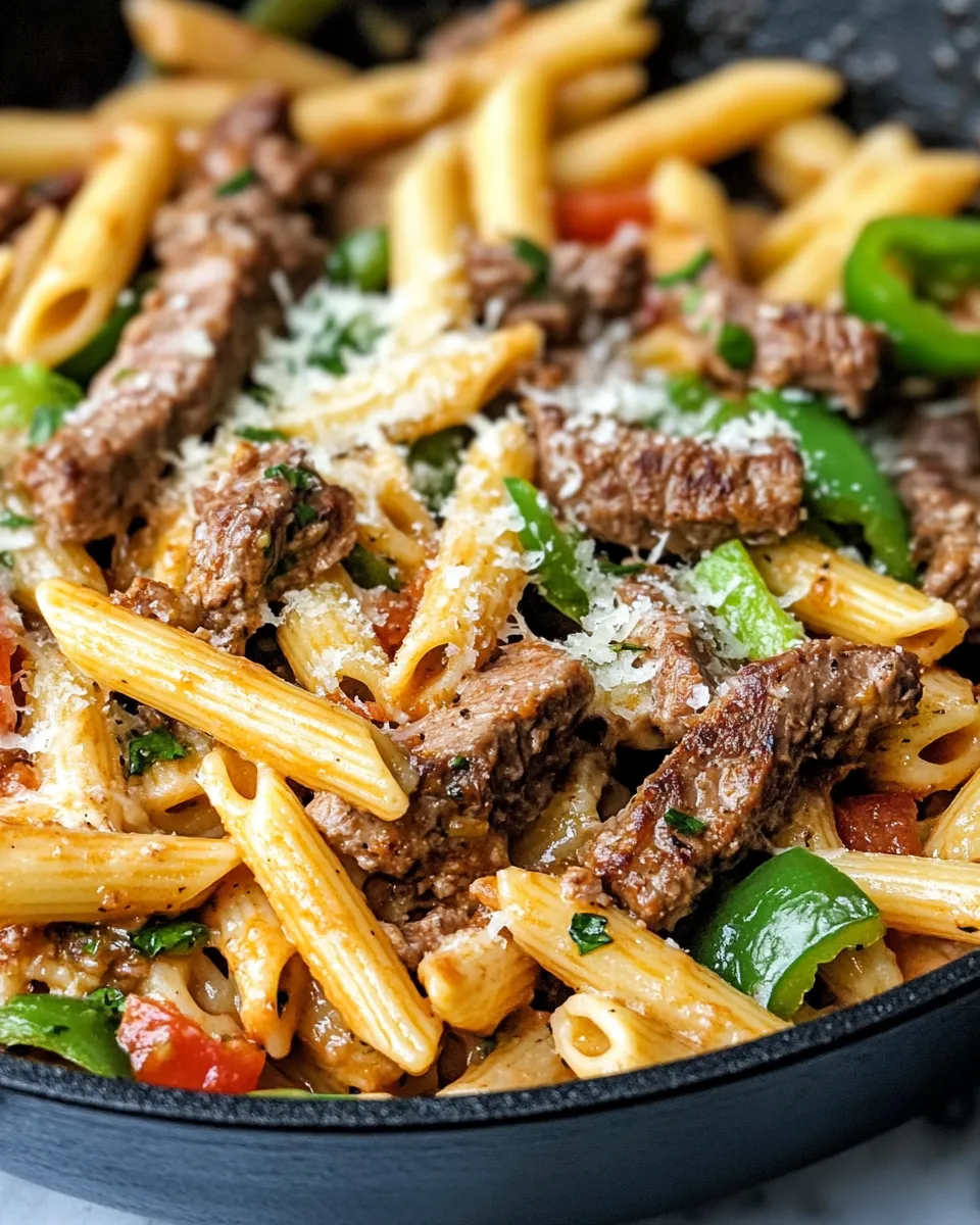 Classic Philly Cheesesteak Pasta Skillet image