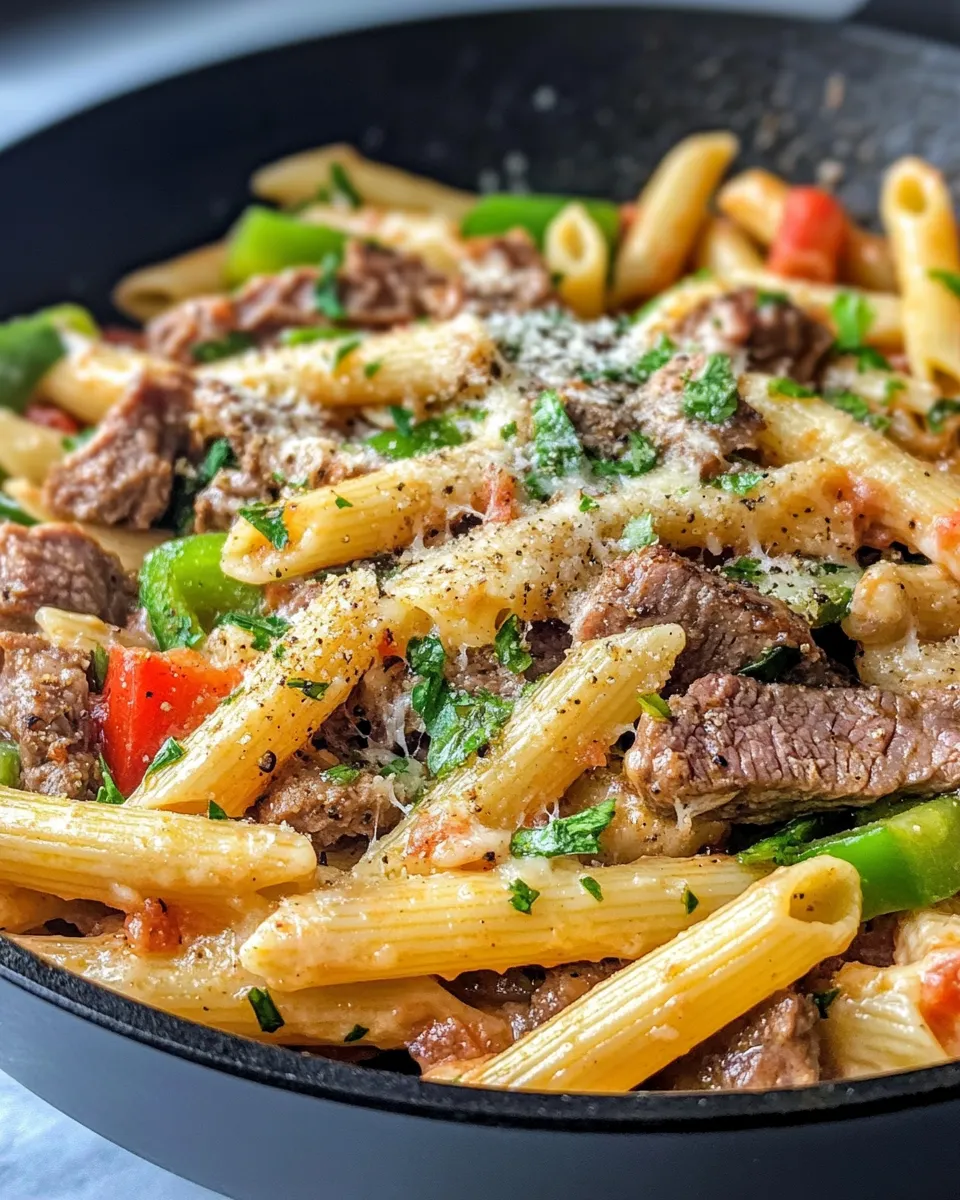 Easy Philly Cheesesteak Pasta Skillet recipe photo
