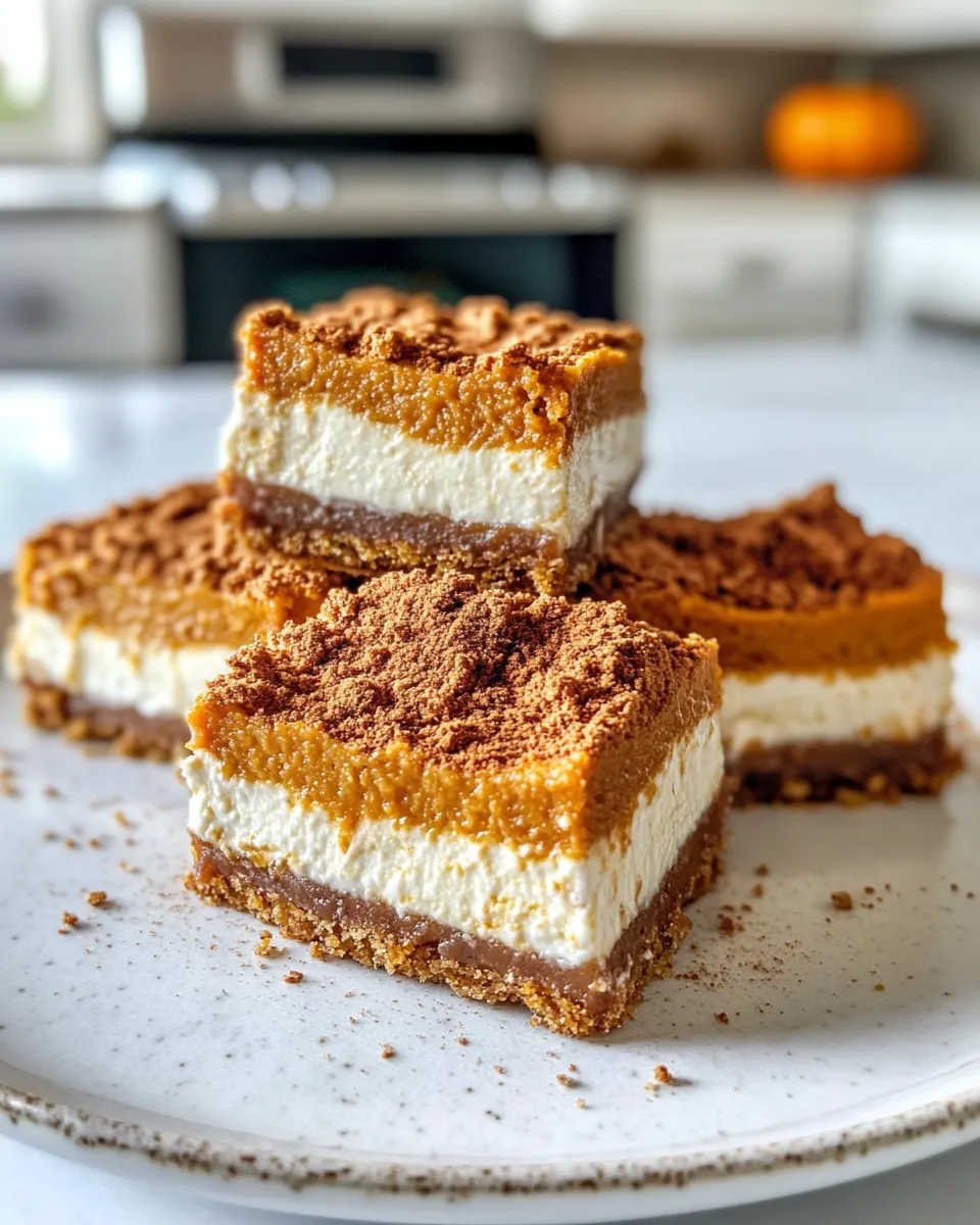 Easy Pumpkin Cheesecake Bars food shot