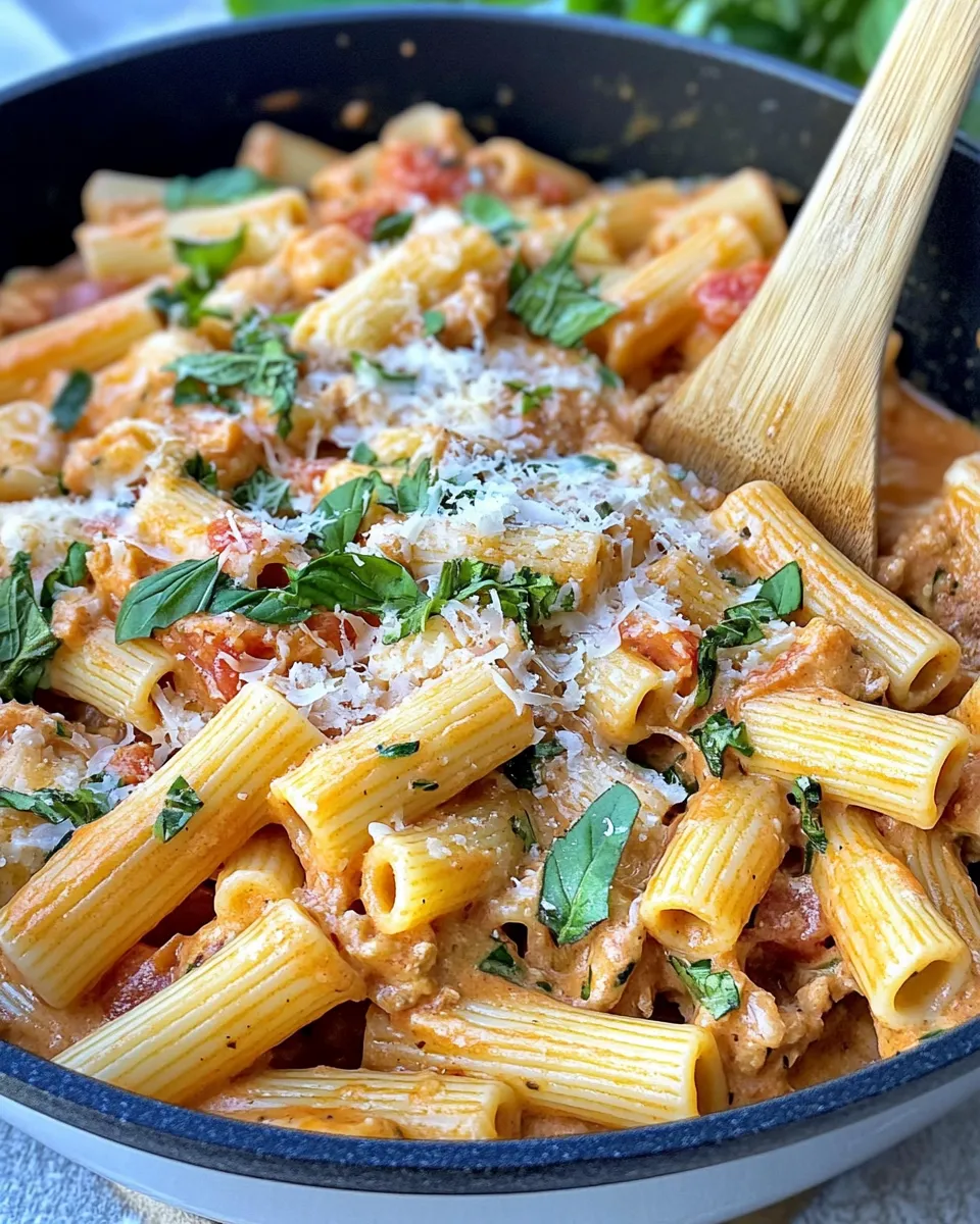 Easy Quick One Pot Creamy Tomato Rigatoni food shot