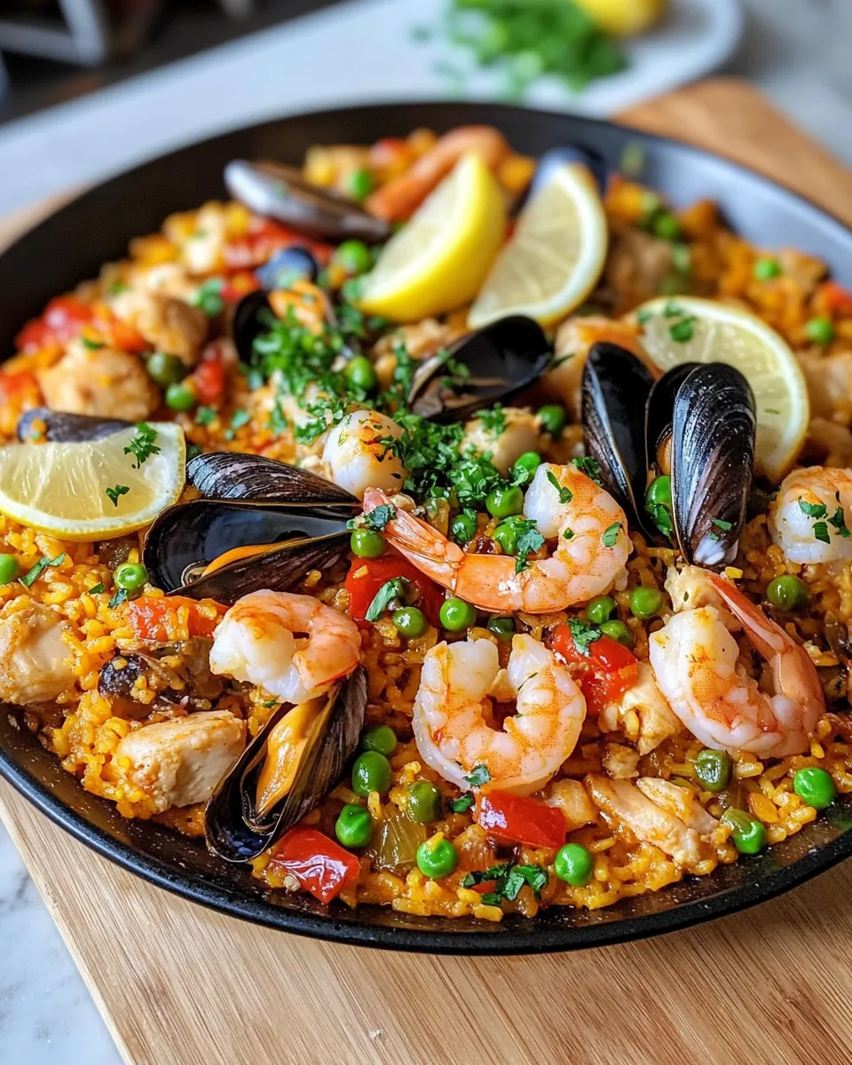 Classic Saffron Seafood Paella dish photo